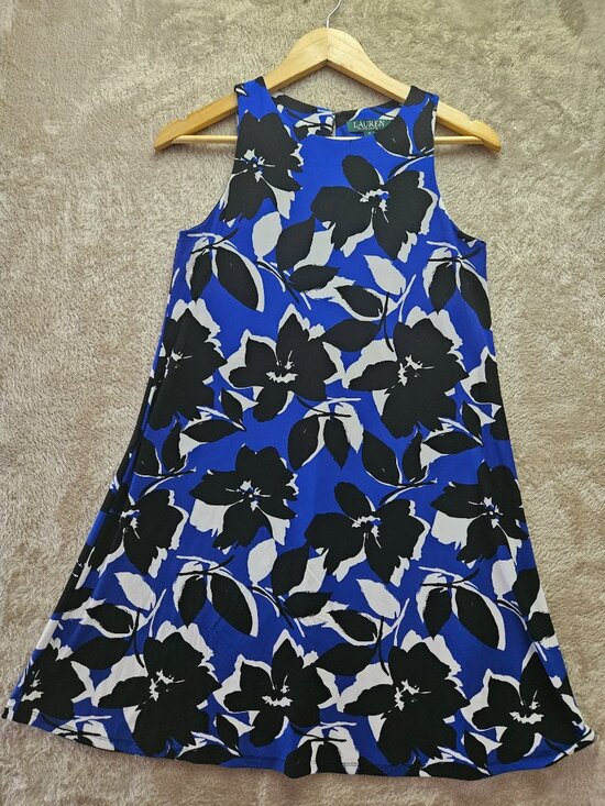 Lauren Ralph Lauren Dresses & Skirts - Lauren Ralph Lauren Dress Sleeveless Floral-patterned A-line Black Blue Size 4